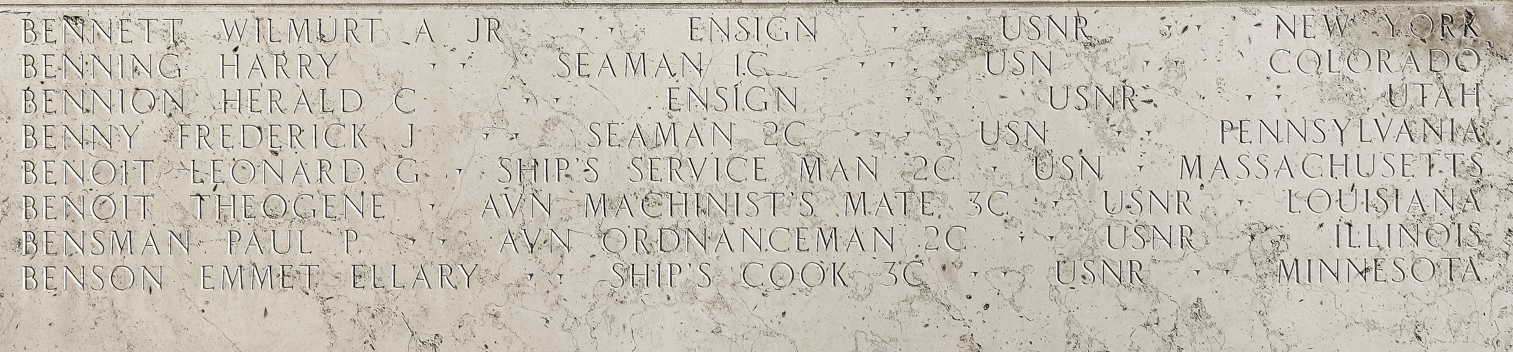 Emmet Ellary Benson, Ship's Cook Third Class